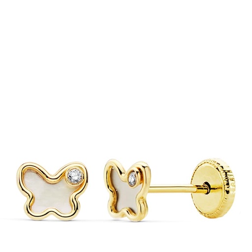[P18888] 18K PENDIENTES ORO AMARILLO MARIPOSA NACAR 5X4 MM