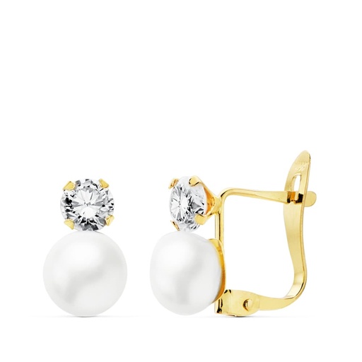 [P18889] 18K PENDIENTES CIRCONITAS 4 MM PERLA 6 MM