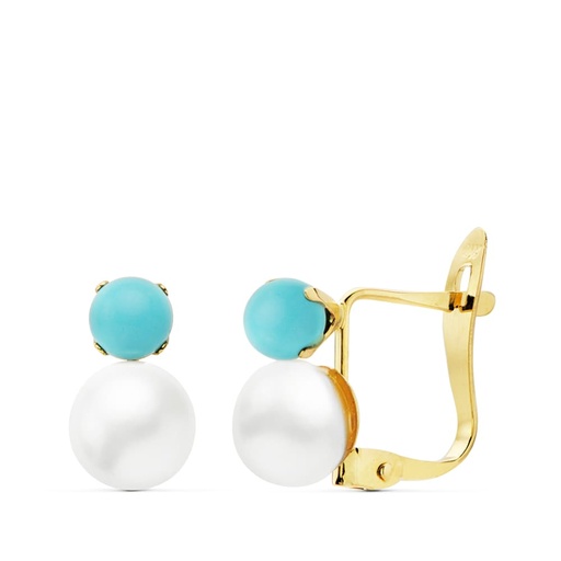 [P18890] 18K PENDIENTES TURQUESA 4 MM PERLA 6 MM