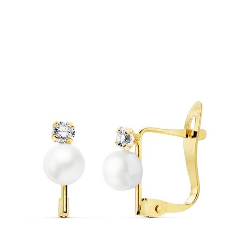 [P18891] 18K PENDIENTES CIRCONITAS 2.5 MM PERLA 4.5 MM