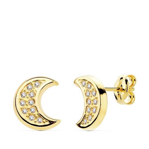 [P18894] 18K PENDIENTES MEDIA LUNA CIRCONITAS 9X8 MM