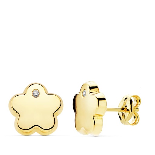 [P18899] 18K PENDIENTES FLOR CIRCONITAS 9 MM PRESION