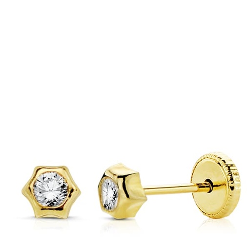 [P18902] 18K PENDIENTES ORO AMARILLO SOL CIRCONITA 4 MMROSCA