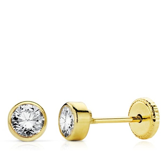 [P18904] 18K PENDIENTES ORO AMARILLO CIRCONITA REDONDOS 4 MM