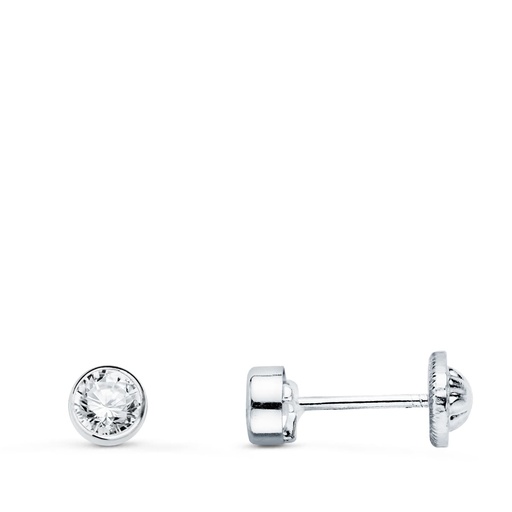 [P18904-OB] 18K PENDIENTES ORO BLANCO REDONDOS BOCEL CON CIRCONITAS 4 MM CIERRE ROSCA