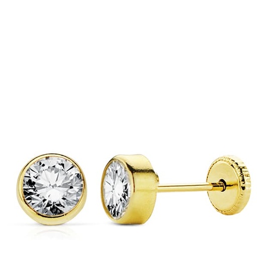 [P18905] 18K PENDIENTES ORO AMARILLO CIRCONITA REDONDOS 5 MM