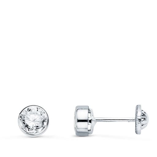 [P18905-OB] 18K PENDIENTES ORO BLANCO REDONDOS BOCEL CON CIRCONITAS 5 MM CIERRE ROSCA