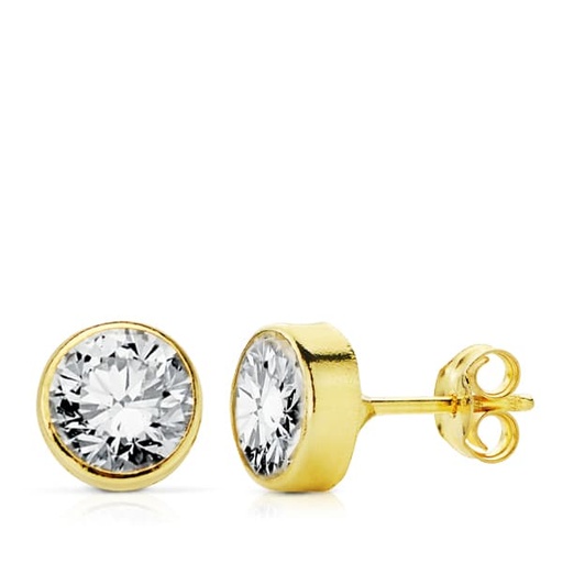 [P18906] 18K PENDIENTES ORO AMARILLO CIRCONITA REDONDOS 6 MM