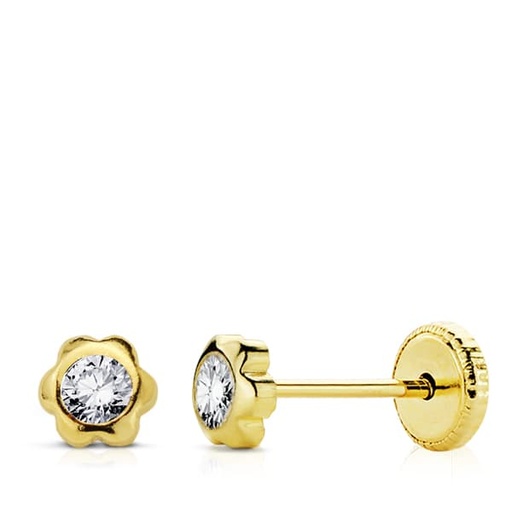 [P18907] 18K PENDIENTES ORO AMARILLO MARGARITA CIRCONITA 4 MM