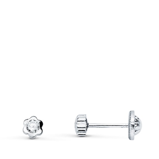 [P18907-OB] 18K PENDIENTES ORO BLANCO FLOR CON CIRCONITA 3.5X3.5 MM CIERRE ROSCA