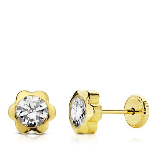 [P18909] 18K PENDIENTES ORO AMARILLO MARGARITA CIRCONITA 6 MM