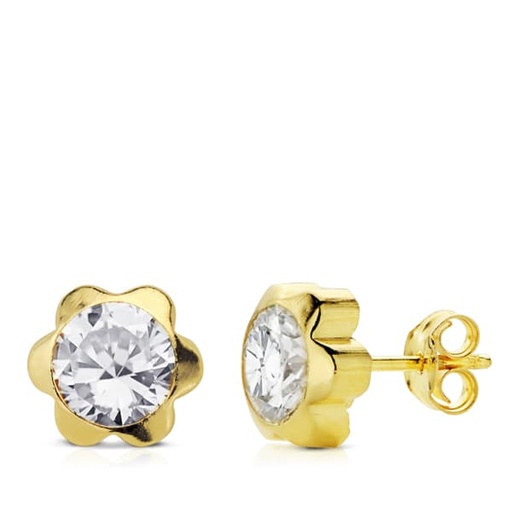 [P18910] 18K PENDIENTES ORO AMARILLO MARGARITA CIRCONITA 7 MM