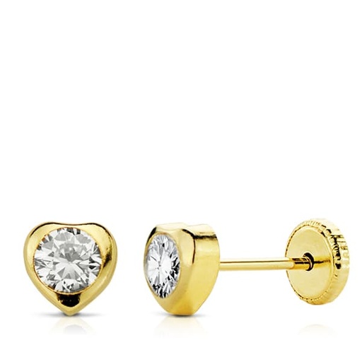 [P18912] 18K PENDIENTES ORO AMARILLO CORAZON CIRCONITA 5 MM ROSCA