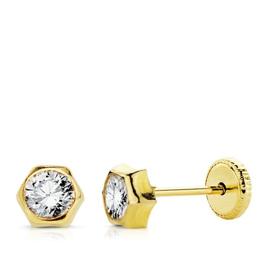 [P18915] 18K PENDIENTES ORO AMARILLO HEXAGONO CIRCONITA 4 MM