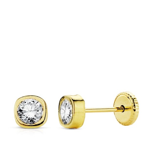 [P18918] 18K PENDIENTES ORO AMARILLO CUADRADOS CIRCONITA 3 MM