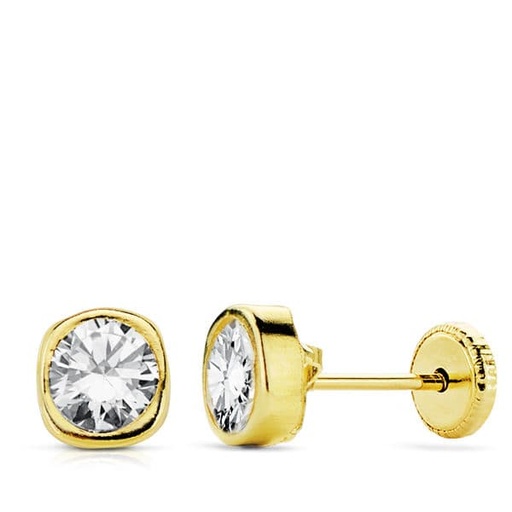 [P18920] 18K PENDIENTES ORO AMARILLO CUADRADOS CIRCONITA 5 MM