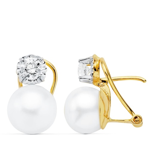 [P18921] 18K PENDIENTES BICOLOR PERLA BOTON 9.5 MM