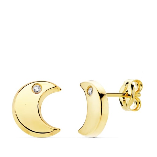 [P18926] 18K PENDIENTES MEDIA LUNA CIRCONITAS 9X8 MM