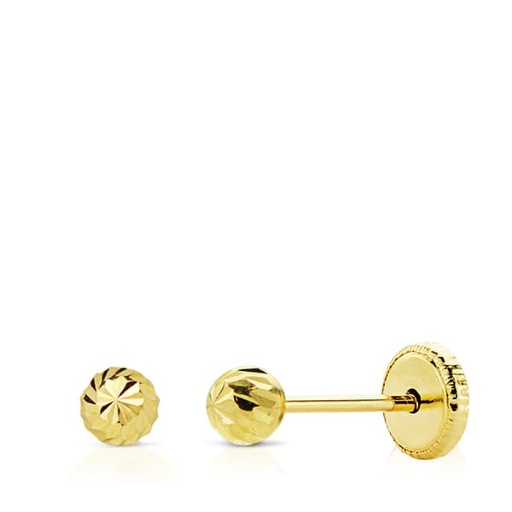 [P18927] 18K PENDIENTES ORO AMARILLO BOLA TALLADA 3 MM ROSCA