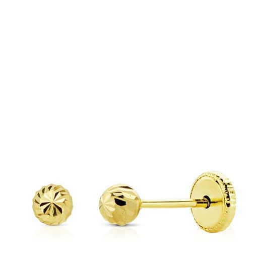 [P18928] 18K PENDIENTES ORO AMARILLO BOLA TALLADA 4 MM ROSCA