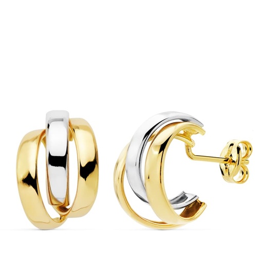[P18934] 18K PENDIENTES BANDAS ORO BICOLOR 14X9 MM