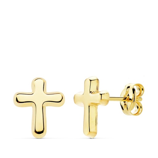 [P18940] 18K PENDIENTES CRUZ LISA 9X8 MM