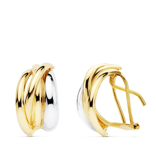 [P18942] 18K PENDIENTES ORO BICOLOR BANDAS 14X8 MM