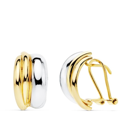 [P18943] 18K PENDIENTES ORO BICOLOR BANDAS 14X8 MM
