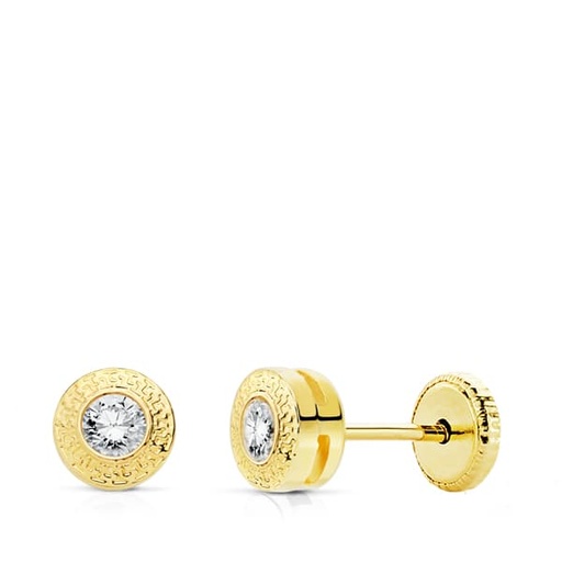 [P18947] 18K PENDIENTES ORO AMARILLO CHATON GRECA CIRCONITA 5