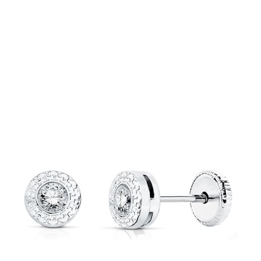 [P18949] 18K PENDIENTES ORO BLANCO CHATON GRECA CIRCONITA 5