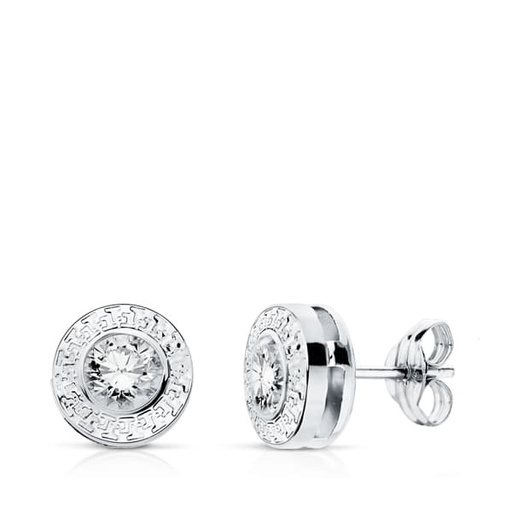 [P18950] 18K PENDIENTES ORO BLANCO CHATON GRECA 7 MM CIRCON