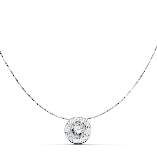 [P18950-3] 18K COLGANTE ORO BLANCO CHATON GRECA 8.5 MM CADENA
