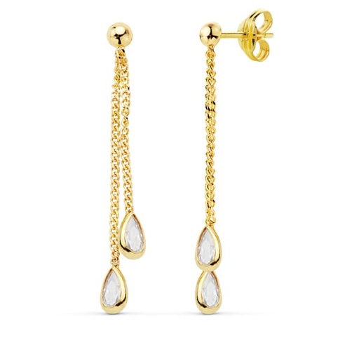 [P18951] 18K PENDIENTES DOBLE CADENITA 34 MM