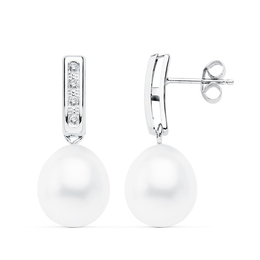 [P18955] 18K PENDIENTES ORO BLANCO PERLA 24X9 MM