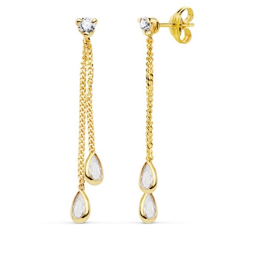 [P18966] 18K PENDIENTES DOBLE CADENITA Y PIEDRAS