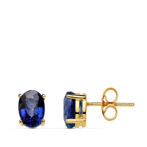 [P18967-ZA] 18K PENDIENTES ORO AMARILLO GARRAS ZAFIRO 7X5 MM 1.58  QTS. CIERRE PRESION