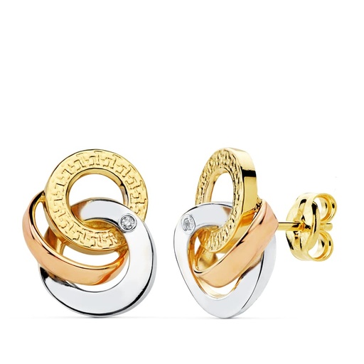 [P18968] 18K PENDIENTES TRICOLOR CIRCULOS 14X10 MM