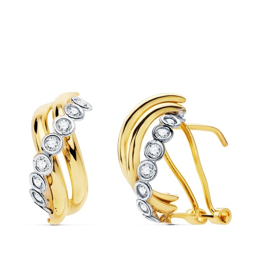 [P18969] 18K PENDIENTES ORO BICOLOR BANDAS 16X8 MM