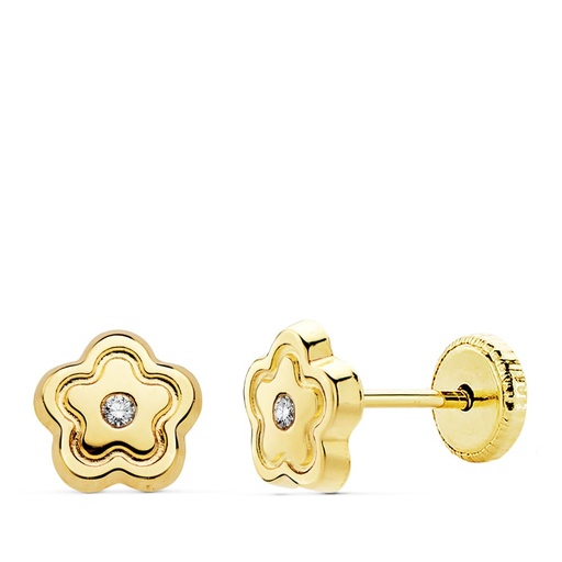 [P18970] 18K PENDIENTES ORO AMARILLO FLOR CIRCONITA 6X6 MM