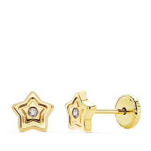 [P18971] 18K PENDIENTES ORO AMARILLO ESTRELLA CIRCONITAS 6X6 MM