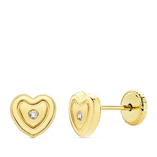 [P18972] 18K PENDIENTES ORO AMARILLO CORAZON CIRCONITAS 6.5X6 M