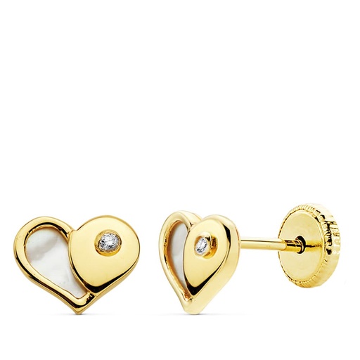 [P18973] 18K PENDIENTES ORO AMARILLO CORAZON NACAR 7X5.5 MM