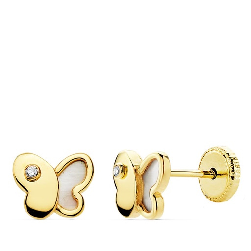 [P18974] 18K PENDIENTES ORO AMARILLO MARIPOSA NACAR 7X5.5 MM
