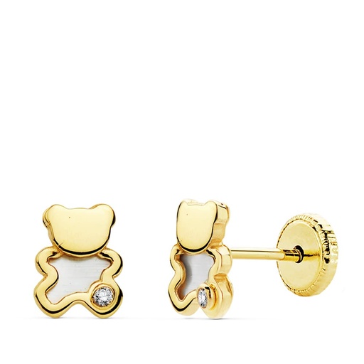 [P18975] 18K PENDIENTES ORO AMARILLO OSO NACAR 6.5X5 MM