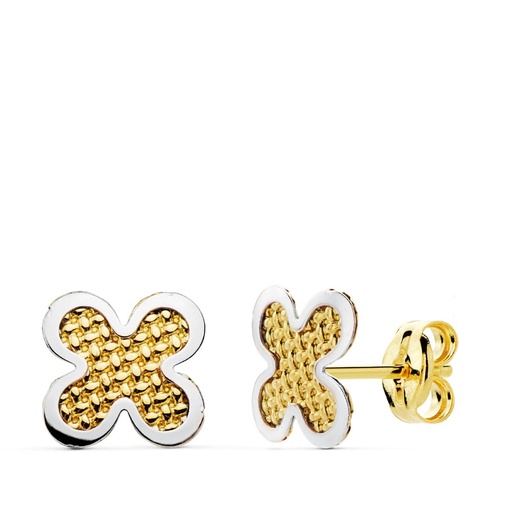 [P18976] 18K PENDIENTES ORO BICOLOR TREBOL 7X7 MM