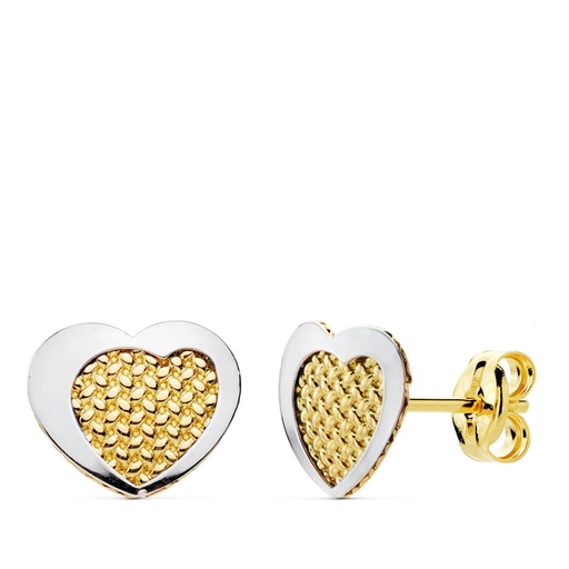 [P18978] 18K PENDIENTES ORO BICOLOR CORAZON 9X7 MM
