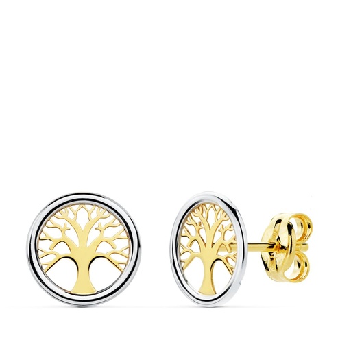 [P18981] 18K PENDIENTES ORO BICOLOR ARBOL DE LA VIDA 8 MM