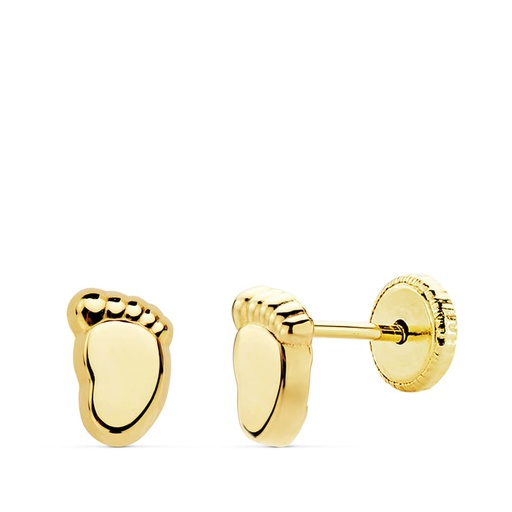 [P18983] 18K PENDIENTES ORO AMARILLO PIE BEBE LISO 6.5X4 MM