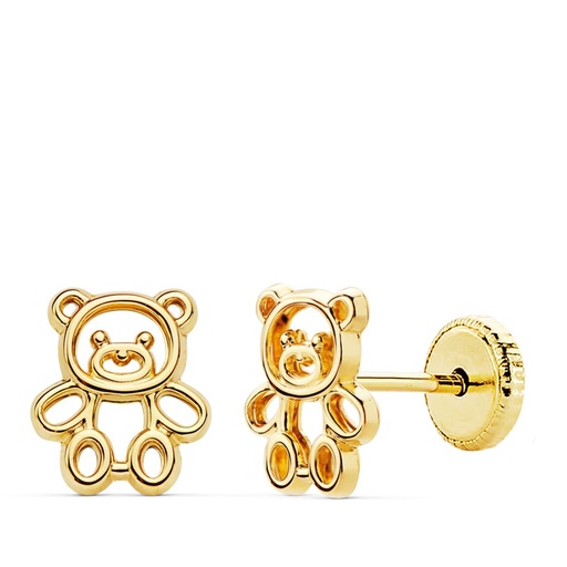 [P18984] 18K PENDIENTES ORO AMARILLO OSO CALADO 7X6 MM