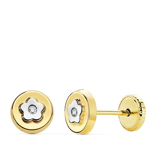 [P18988] 18K PENDIENTES REDONDO ORO BICOLOR 6 MM
